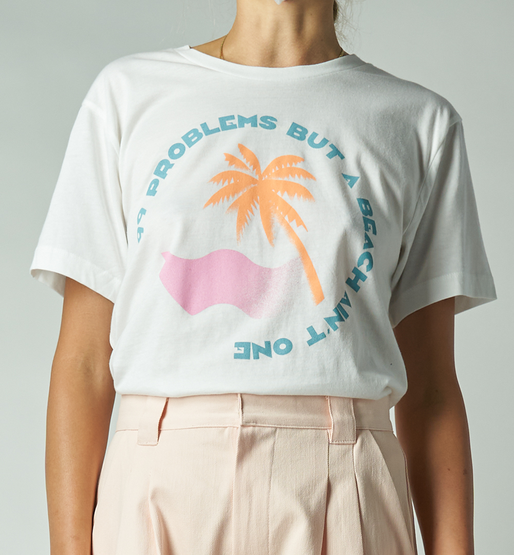 Paradised white Spray Palm t-shirt 99 problems but beach ain't one graphic