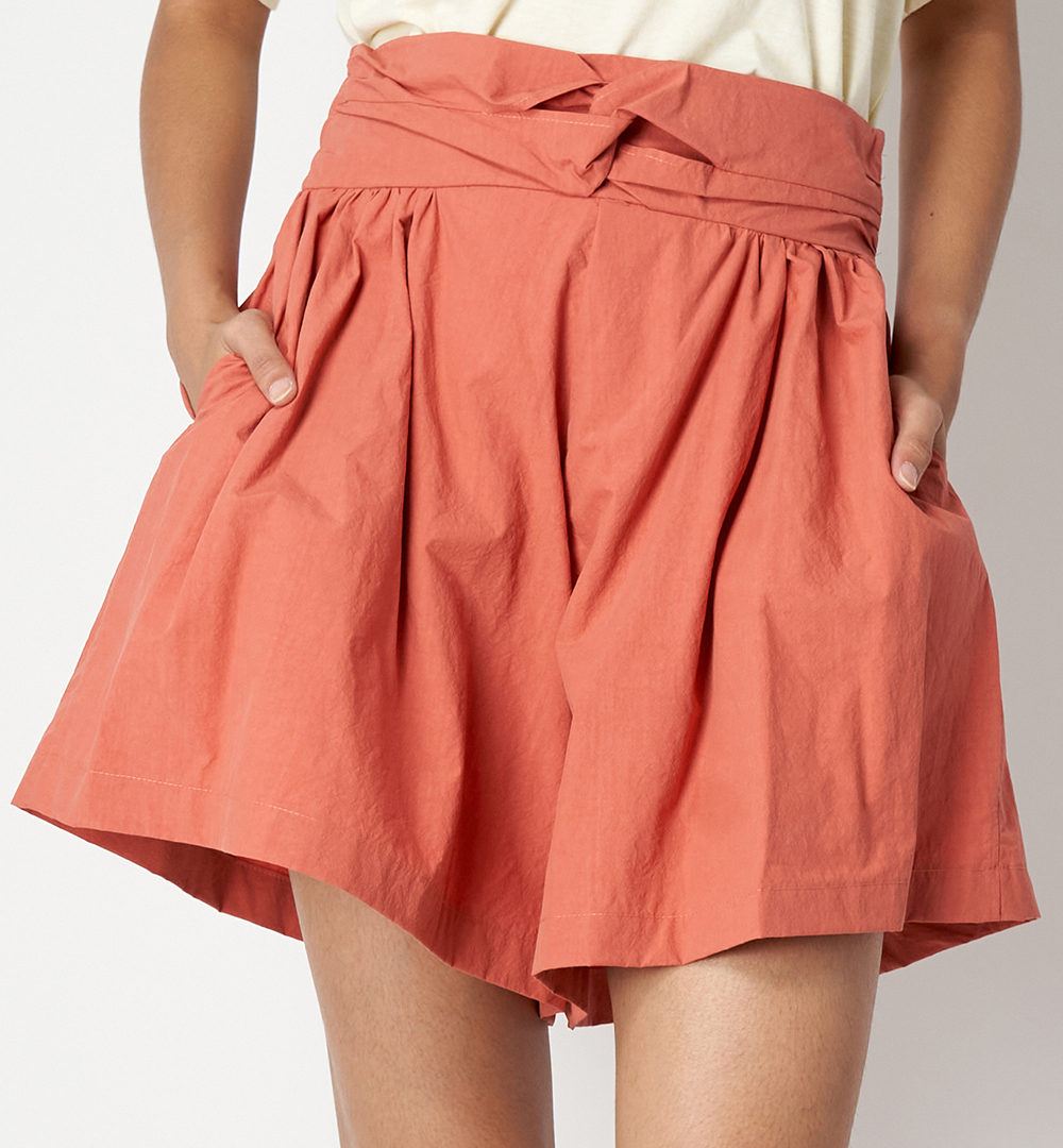 Paradised brick voile wide leg high waisted shorts with elasticated waistband