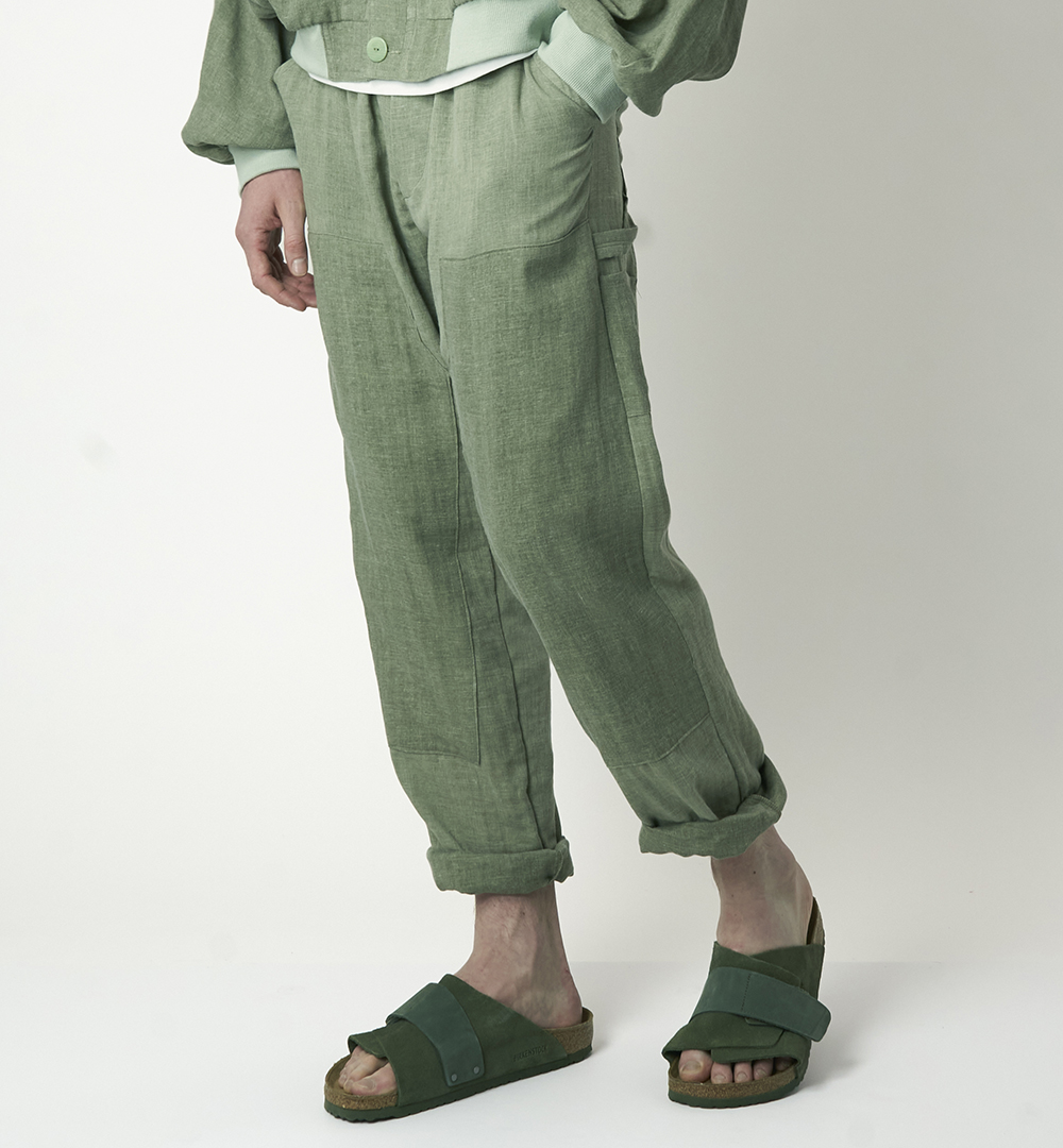 Paradised olive faded double gauze carpenter pants